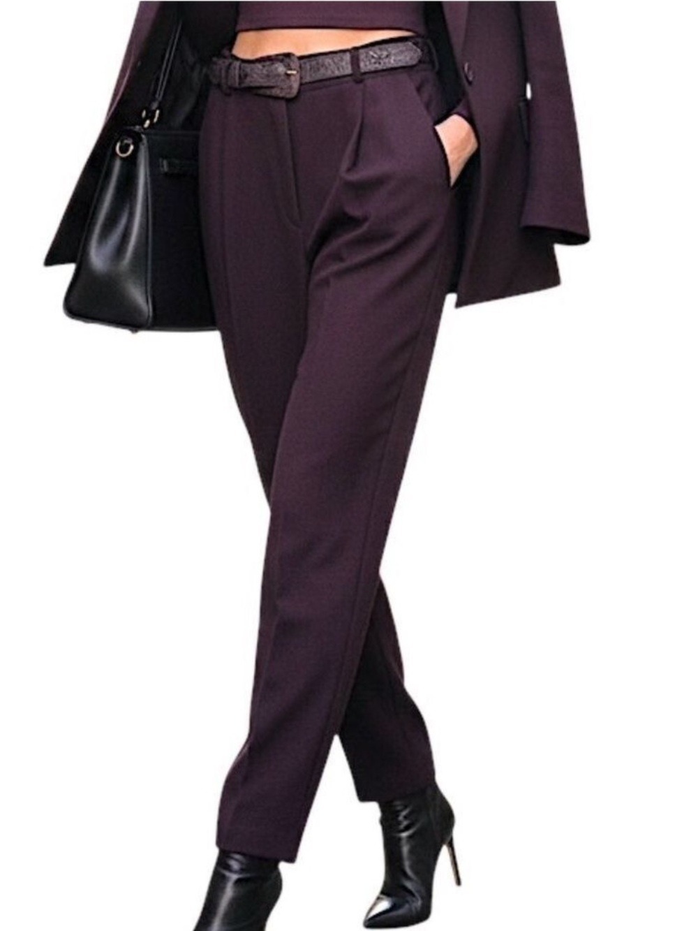 NWT VTG 80s 90s wine purple crepe belted relaxed pleated old money trousers 12
